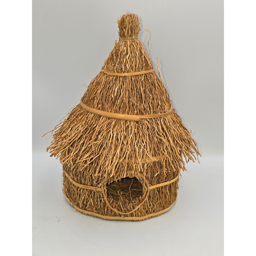 Unbranded‎ Straw Bird House Decor Small Brown Woven Bamboo Fiber Hut